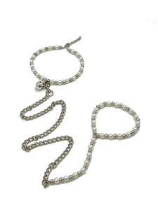Black cat ear collar with silver bell and detachable metal leash