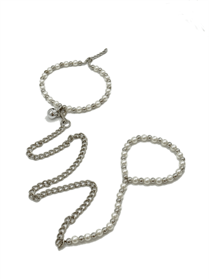 Black cat ear collar with silver bell and detachable metal leash