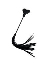 Black heart-shaped spanking crop with tassel whip for sensual impact play