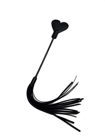Black heart-shaped spanking crop with tassel whip for sensual impact play