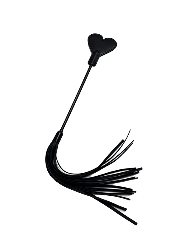 Black heart-shaped spanking crop with tassel whip for sensual impact play